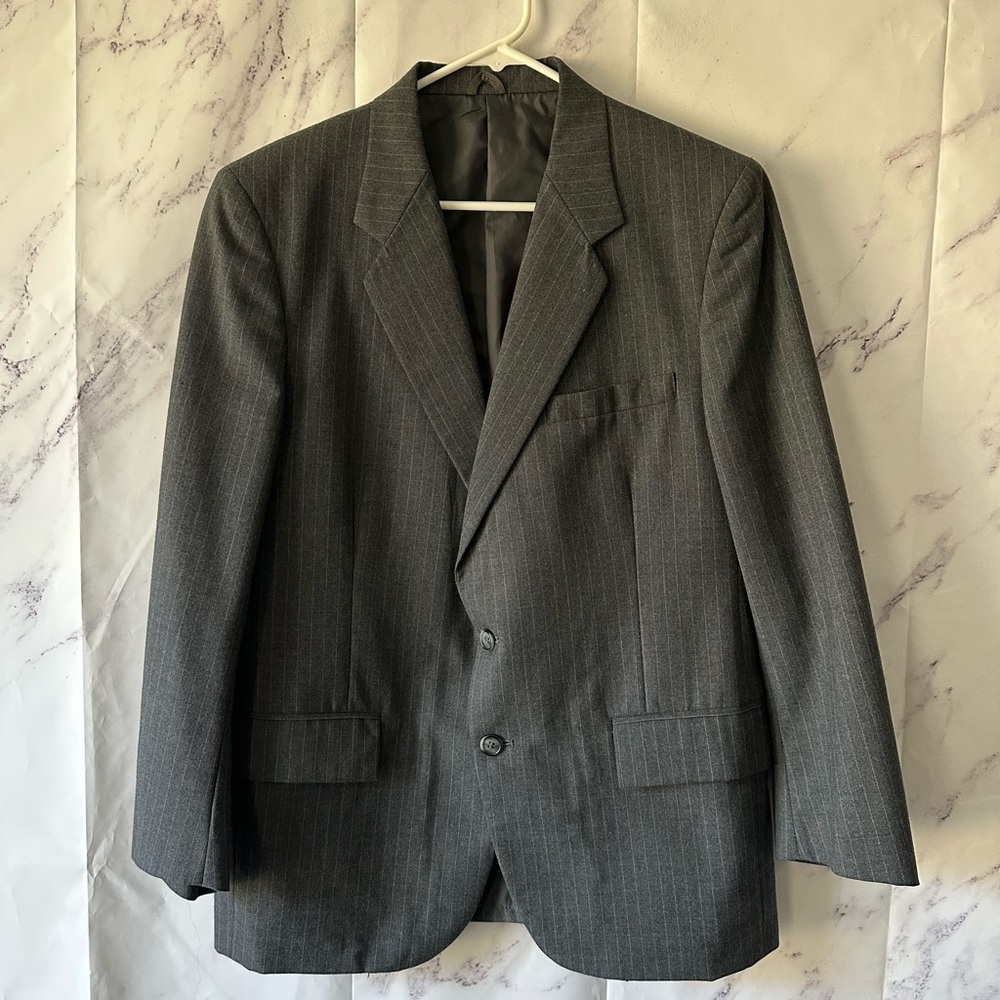 VINTAGE WOODMERE GREY SPORT COAT BLAZER MENS 40 Grey Striped Made In Philippines